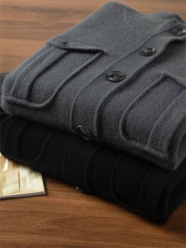 Men's Cashmere Sweater Mock Neck Thick Cardigan Buttons Classical Casual Clothing Top Knitted4