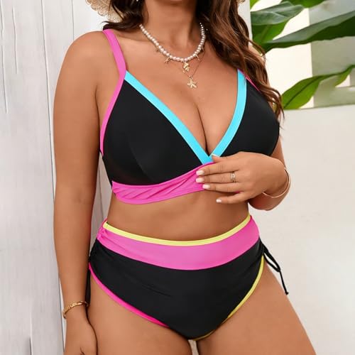 Tankini coloré taille haute masquant le ventre, maillot réglable - 7