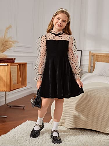 WDIRARA Girl's Heart Print Mesh Flounce Long Sleeve Bow Front A Line High Waist Party Dress4