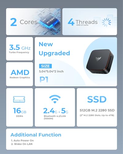 Image of KAMRUI Pinova P1 Mini PC, AMD Ryzen 3250U (up to 3.5GHz), 16GB DDR4 RAM 512GB M.2 SSD Samll PC, Mini Desktop Computer Support Triple 4K Display, WiFi, Ethernet for Business, Office, Home