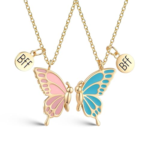 Bff Necklace for 2 Best Friend Necklace Butterfly Matching Necklaces for Best Friends Birthday Mothers Day Gifts for Friends Bestie 2Pcs Blue and Pink Key Chain