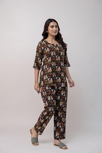 Image of REWAN Women Night Suit with Pocket | Soft & Comfortable Printed Co-ord Nightwear Set