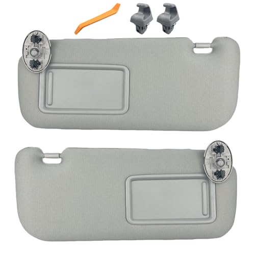 Pair of Left and Right Sun Visor with Holders for Toyota Corolla 2009 2010 2011 2012 2013 Interior Sunshade Replacement W/Makeup Mirror (Gray)