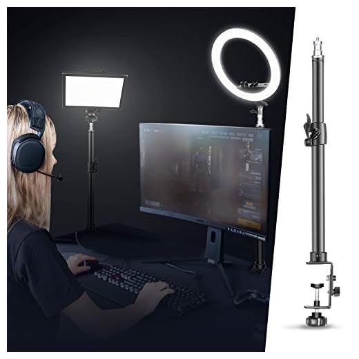 Neewer Bordslampa stativ klämma stativ med 1/4 tum skruv för ringljus och LED-ljus, aluminiumlegering, justerbar 32-52 cm/12,5-20,6 tum för make-up livestreaming, foto video fotografering