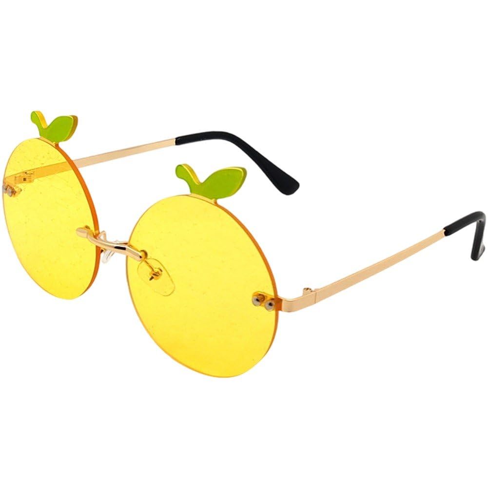 Hrippy Orange Shape Sunglasses, Rimless Sunglasses for Women Men, Funny Sun Glasses Retro Frameless Eyewear Party Glasses