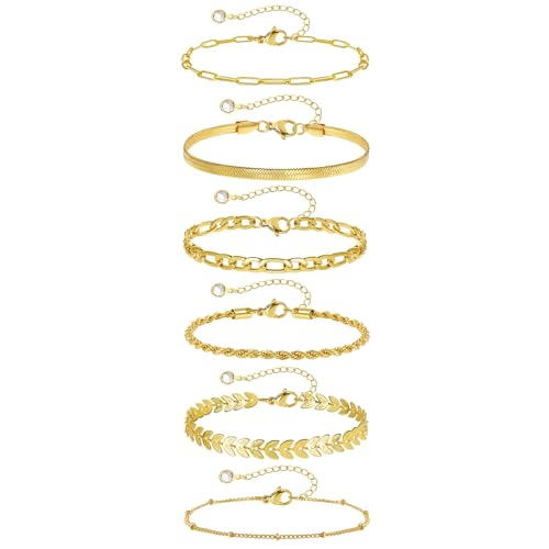 BcePce Gold Bracelets for Women Waterproof 18k Real Gold Bracelet Stack Non Tarnish Dainty Gold...