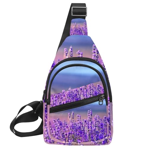 Bolso bandolera de viaje color lavanda con cremallera compacta y diseño unisex de 30x18cm