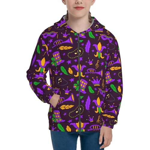 Mardi Gra2 Kid Hoodies Boys Zip Up Sweatshirts Girls Pullover with Pocket3