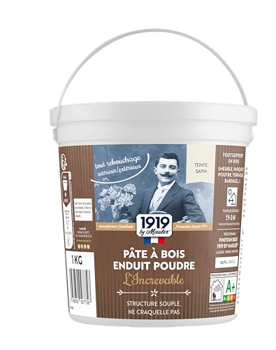 Enduit de rebouchage bois Gros Trous - Pâte à bois Poudre - 1Kg teinte Sapin - Intérieur/extérieur, ne fendille pas, adhérence extrême - L'Increvable...
