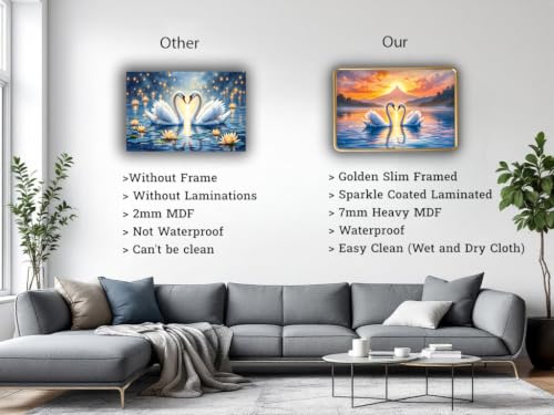 Image of Vastu Swan Pair Photo Frame, Gold, Slim, Sparkle Coated Lamination, for Living Room and Office, 18x24 Inch 53005