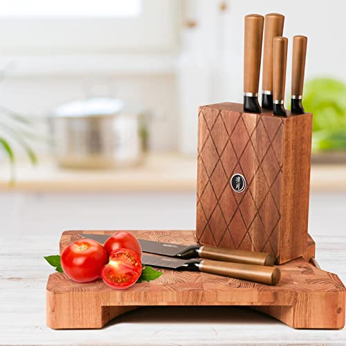 Knife Set, Ritsu 7 Pieces Kitchen Knife Set With Block - Ultra Sharp Professional Chef Knife Set With Black Non-Stick Coating Blade #TOP3