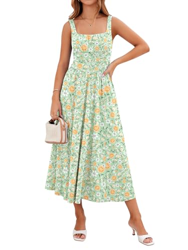 Image of YIOYOLA Womens Casual Summer Dress with Pockets | Sleeveless Square Neck Flowy A-Line Midi Sundress for Beach & Wedding Guest