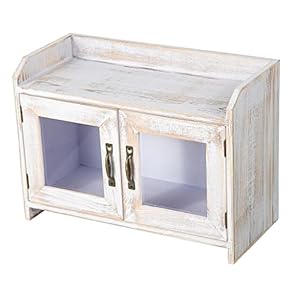   Rustic-White-Wood-Counter-Top-Storage-Cabinet-Organizer-Shelf-Glass-Window-Doors-Wooden-Caddy-Kitchen-Bathroom-Tabletop-Vanity-Chest-Antique-Farmhouse-Style-Mini-Closet-Box-Rack-Home