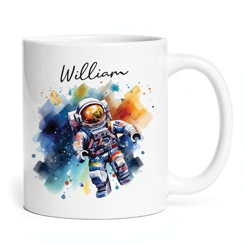 Lego Astronaut Coffee Mug, Personalized Watercolor Astronaut White Cups, Custom Name Mug For Kids, Customized Funny Lego Astronaut Travel Mug, Novelty Mug Gift For Boy On Birthday