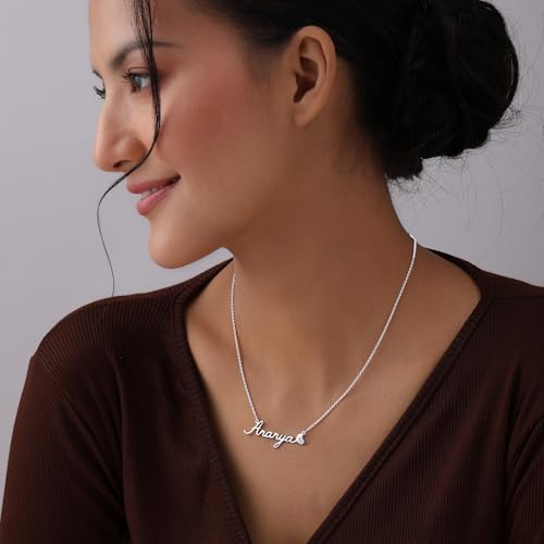 Image of TRUESILVER ACPL Personalized 925 Sterling Silver Name Necklace for Women & Girls | Customized Name Pendant Necklace | Custom Jewelry Gift for Birthday Anniversary Wedding