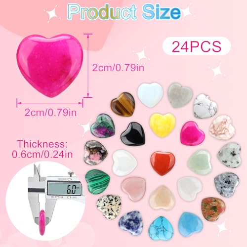 24 Pcs Healing Crystals, Heart Shaped Crystals and Gemstones Set, Reiki Chakra Energy Balance Crystal Set, Polished Pocket Stones in Spiritual Healing Meditation for Yoga Beginners - Image 4