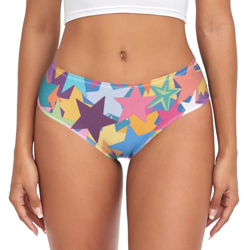 EtherSpher Colorful Cartoon Stars Are Fashion Woman's Triangle Panties One-piecing Hip Design Woman's Panties Organic bamboos, Colorful Cartoon Stars Are Fashion, Medium