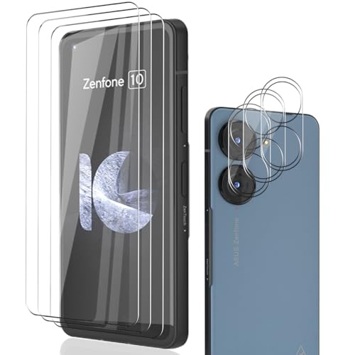 Phlleyaa Protector de Pantalla para Asus Zenfone 10,Cristal Vidrio Templado 3 Piezas y Protector de Lente de Cámara 3 Piezas,9H Dureza Anti-Arañazos para Asus Zenfone 10 Vidrio Templado