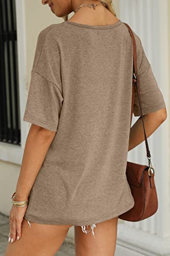 Mirol Women's Half Sleeve T Shirts Fashion V Neck Oversized Loose Tops Solid Casual Basic Blouses Khaki #TOP3