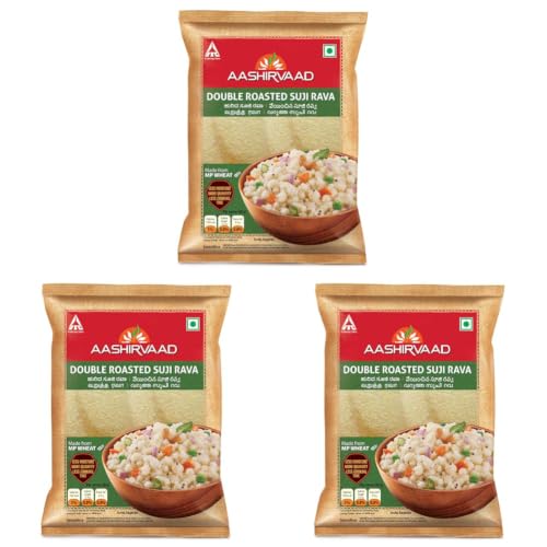Image of Aashirvaad Double Roasted Suji Rava, 1 kg - Less moisture, more quantity, less cooking time (Pack of 3)