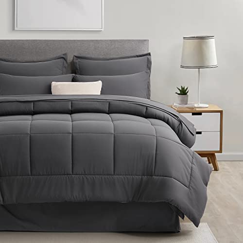 Parkol Bed In A Bag 8-Piece Comforter Set King Size All Season Bedding Sets With Soft Down Alternative Comforter, Flat Sheet, Fitted Sheet And Pillowcases, Gray #TOP7