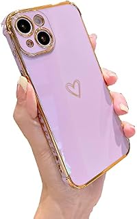 Tzomsze Cute Case Compatible with iPhone 14 Plus 6.7-Inch, Women Soft TPU Plating Heart Pattern Luxury Edge Bumper Case, Camera Lens Protection & Shockproof Reinforced Corners Case Cover, Candy Purple