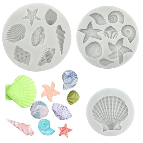 ShanBye Moules En Silicone Thème Marin,3 PCS Moules en Silicone Thème Marin Coquillage et Étoile de Mer Parfait pour Chocolat Gâteaux Fondants Gelée...
