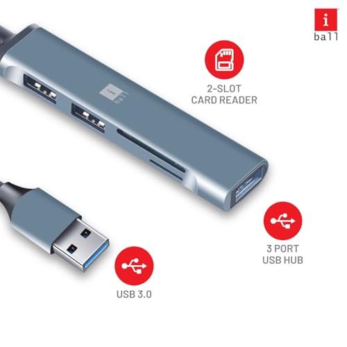Image of Bridge 500 USB Hub + Card Reader Multifunctional Adapter, 5-in-1, 3-Port USB Hub (1-Port USB 3.0 + USB 2.0 x 3-Ports) + 2-Slots SD + TF Card Reader, Aluminium Case, Plug-N-Play, Widely Compatible