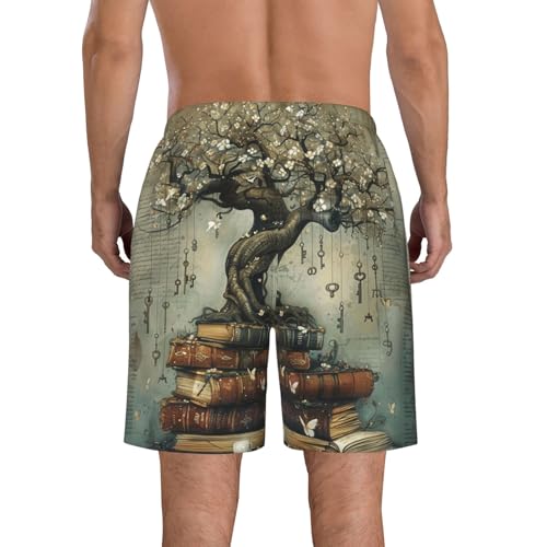 Men's Quick Dry Swim Shorts Tree and Ancient Books Magic Fantasy Vintage Beach Trunks with Pockets2