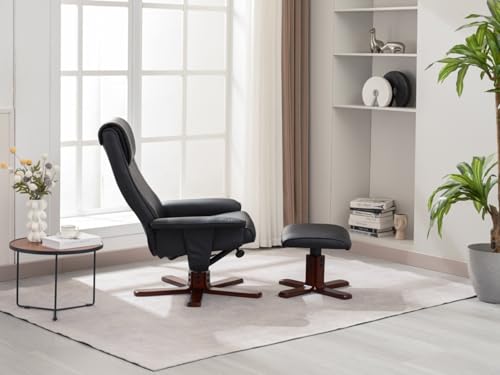Hoclauho Relaxsessel mit Hocker und Holzbeinen verstellbar 360 Grad drehbar ergonomischer Fernsehsessel bis 136 kg belastbar Schwarz Wohnzimmer – Bild 8