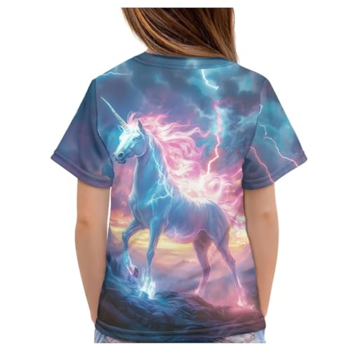 GLUDEAR Kids Unicorn Printed Tops Tees Girl Boy O-Neck Short Sleeve Casual Pullover Blouse T-Shirt2