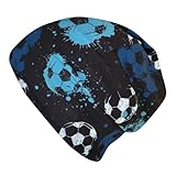 Wollhuhn Kinder Beanie Mütze „Shorties“ – aus Baumwolle, zweilagig, wendbar – Mädchen & Jungen – aus Deutschland, alle Jahreszeiten (DE/NL/SE/PL, Numerisch, 56, 58, Fußball Blautöne)