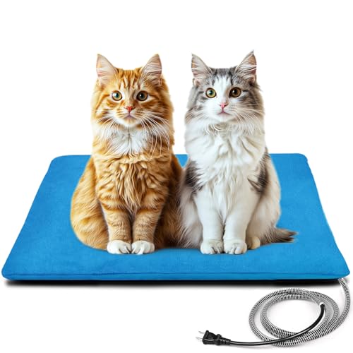 Outdoor Pet Heating Pad for Dog & Cat, Multi-Size Waterproof Heated Cat Dog Bed for Outside, Pet Heater Warmer Mat Blanket with Chew Resistant Cord for Senior Dog Cat House Whelping Box,Blue,16" x 20"