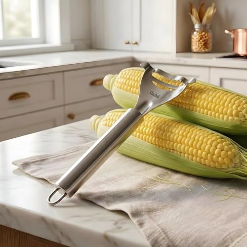 Image of Clazkit Stainless Steel Corn Peeler Tool - Heavy Duty Corn Stripper, Sweet Corn Kernel Remover, Serrated Blade Corn Cutter, Kitchen Tool for Fast Corn Peeling-Pack of 1