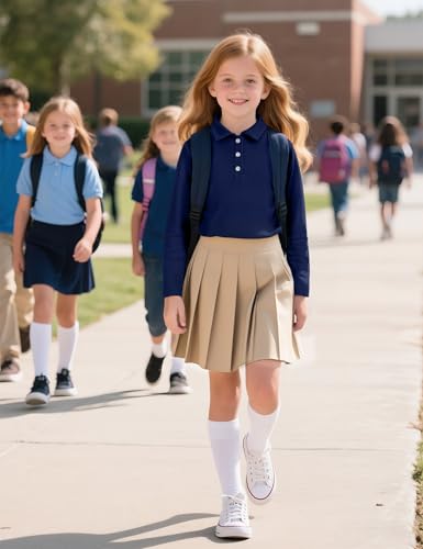 Image of Girls Uniform Shirts Long Sleeve Polo Shirt for Girls