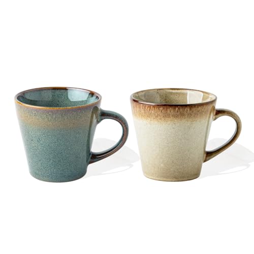 Wovella Ceramic Coffee Cup 14 Ounce Large Coffee Mug with Grip Handle Vintage Blue and Yellow Suitable for Coffee Tea Hot Chocolate Microwave Dishwasher Safe