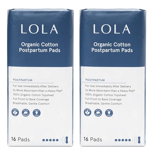 LOLA Organic Cotton Postpartum Pads - Max Absorbency Pads for Postpartum Bleeding - Extra-Long...