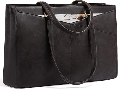 LOVEVOOK Laptop Bag for Women,17.3 Inch Laptop Tote Bag for Women,Vintage Leather Work Tote Bags Computer Teacher Bag,Waterproof Business Bag Office Briefcase