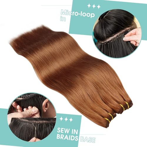 Image of YoungSee Copper Hair Extensions Weft Colored Copper Human Hair Sew in Extensions Dyable Weft Hair Extensions Human Hair for Fine Thin Hair 100G 18Inch
