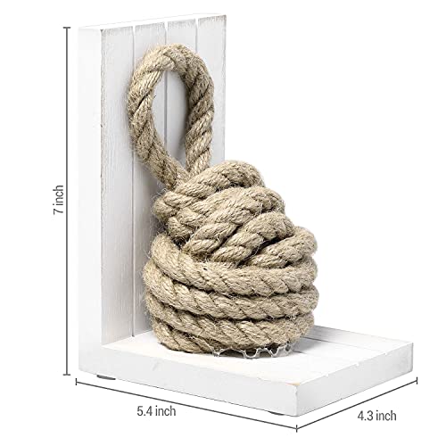 Mygift Vintage White Solid Wood Decorative Bookends With Nautical Knot Rope Design, Cape Cod Shelf Decor L Shaped Office Desk Bookends,1 Pair #TOP5