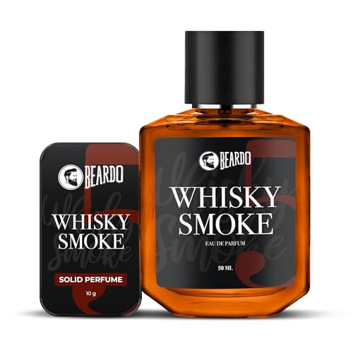 Image of Beardo Whisky Smoke Solid Perfume 10g, & Whiskey Smoke Perfume 50ml (Set of 2) | Strong & Long Lasting Fragrance | For Date Night | Rich and Lasting Fragrance Combo for Men, Ideal for Daily Use