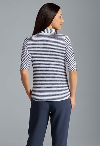 IBKUL Athleisure Wear Sun Protective UPF 50+ Icefil Cooling-Landon Stripe II Print Ruched Elbow Sleeve Top-411644