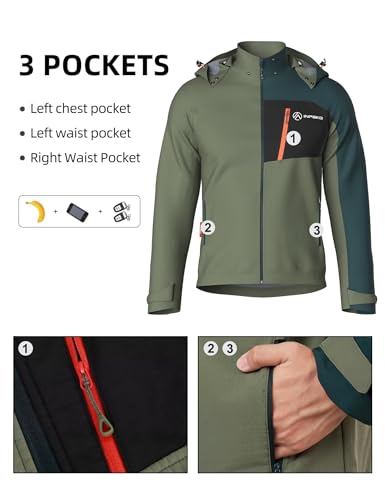 Image of Winter Cycling Jacket for Men, Thermal Fleece Windproof Warm Bike Top,Biking Running with Removable Hood
