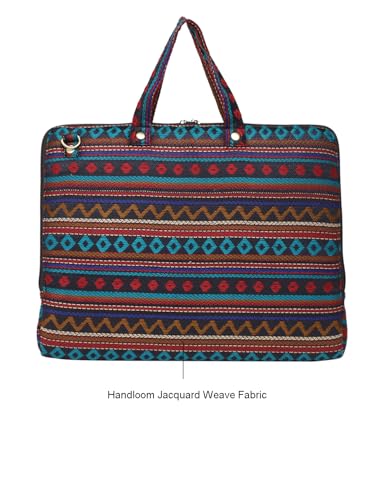 Image of The House of tara Office Laptop Bag for Women 13.3 And 15.6 Inch | Ideal For Office & Travel | Multicolour Embellished Handloom Fabric | MacBook Messenger Business Bag for ladies