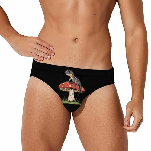 Lizard on Top of Mushroom Men's Swim Brief Sexy Bikini Swimwear Swimsuit Trunks Bathing Suits