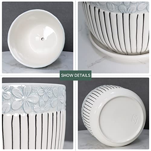 Ton Sin Grey Flower Pots, Texture Planter for Indoor Plants Set of 3 Ceramic Flower Pots with Saucer, Cute Garden Pots Succulent Pots, 6.75/5.6/4.2 Inch, Indoor Outdoor Home Garden Decor by Ton Sin - Image 3