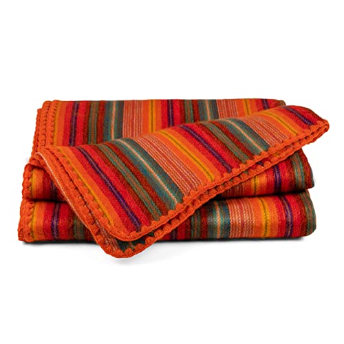 Image of QISU Alpaca Wool Blanket Throw | Large, Beautiful, Warm, Variegated | 85 x 65 inches | Ultra-Soft, Hypoallergenic and Breathable | Non-Itchy or Scratchy Fabric (Orange Variegated)