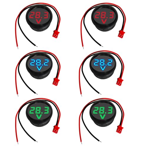 GTIWUNG 6 Stücke Digital Voltmeter DC 4-100V, Drähte Spannungsmesser 3-Digit LED Anzeige, Spannungsanzeige für Auto/Motorrad/LKW/Boot (Rot&Blau&Grün)
