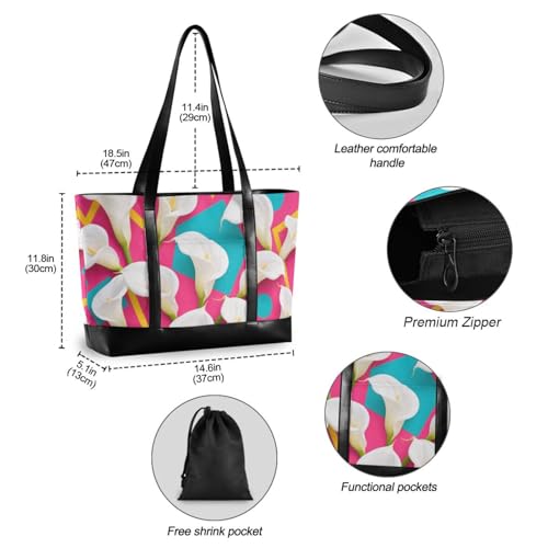 KLL Colorful Geometric Shapes White Calla Lilies Portable laptop bags for women with zipper travel tote Large Handbag for Pool Gym Grocery Travel with diaper cartera para laptop de mujer4