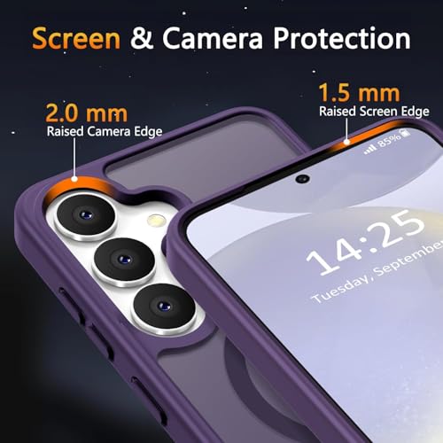 Image of Elzzi Magnetic Guard Designed for Samsung S23 5G Case Translucent Matte Hard PC + TPU Back Cover [Compatible with MagSafe] Anti-Scratch Phone Case (Deep Purple)